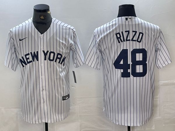 Men New York Yankees 48 Rizzo White Stripe Game Nike 2024 MLB Jersey style 1